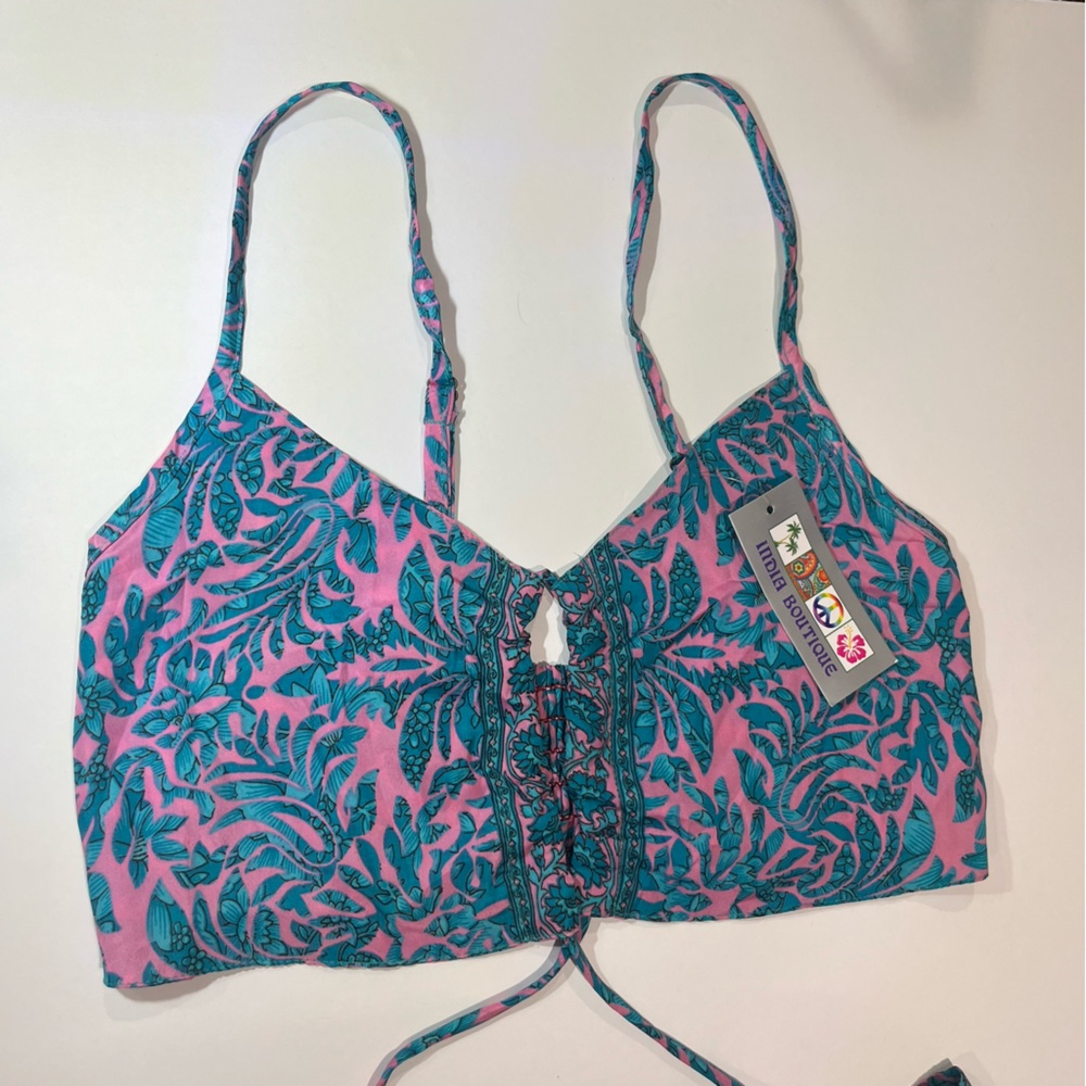 NWT India Boutique Pink and Blue Leaf Print Set - Picture 2 of 12